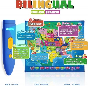 100% Original Amazon Hot Sales Interactive Educational Electric 4 in 1 USA Map Talking Pen Early Learning Toys