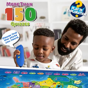 Early Education Learning Toy Interactive USA Map For Kids, Recordable Birthday Card Educational Geography Map, Personalized Kids Gift for Ages 3-12