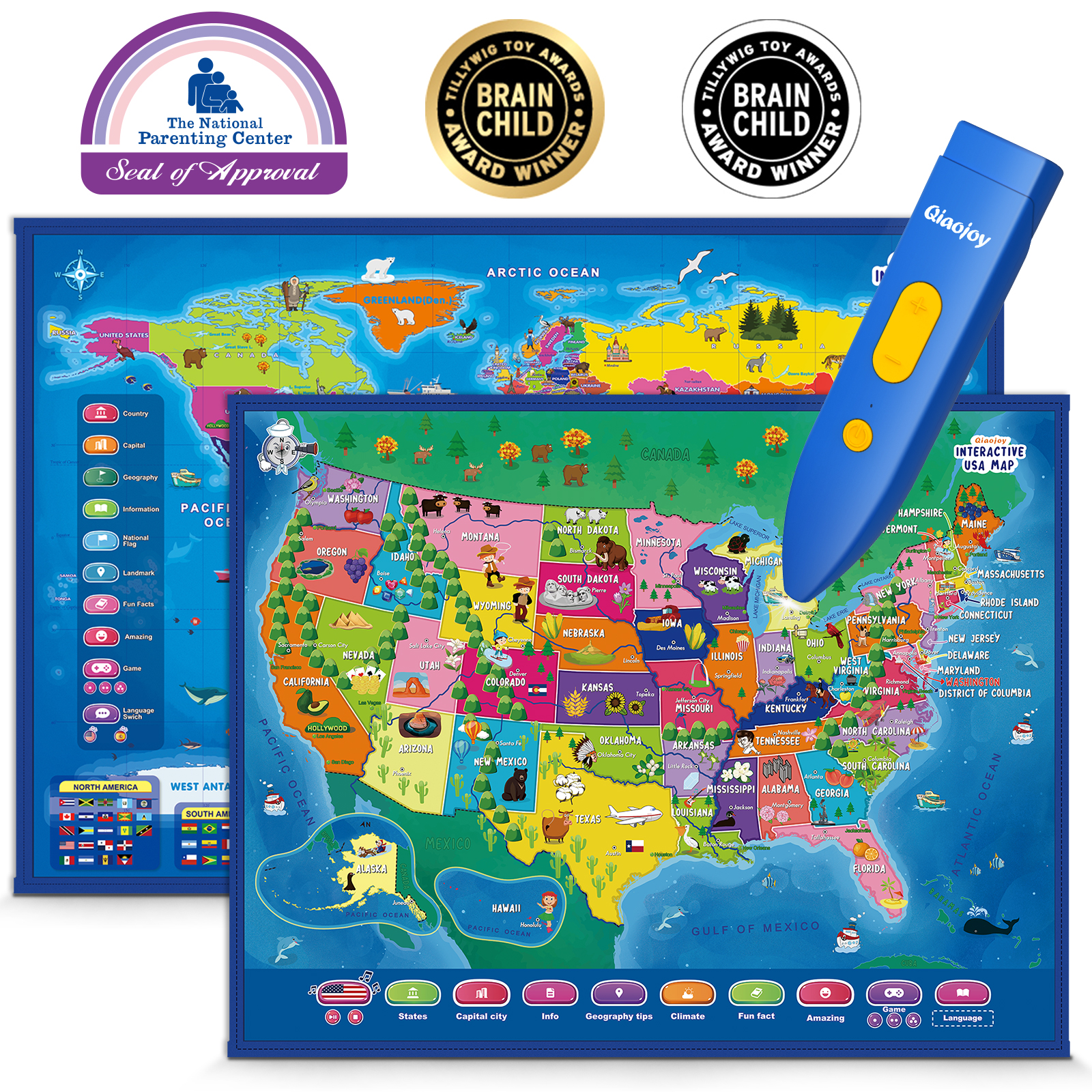 New Education Learning Toys Set, Geography Map Set Include the World Map and USA Map, Best X-mas Gift For All Age Kids Featured Image