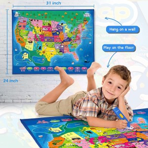 Early Education Learning Toy Interactive USA Map For Kids, Recordable Birthday Card Educational Geography Map, Personalized Kids Gift for Ages 3-12