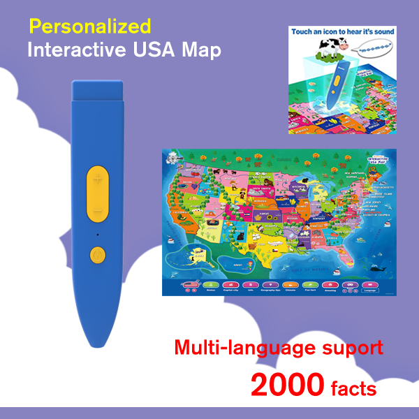 Interactive USA Map for kids, learning toy, 2000 facts, multilanguage Featured Image