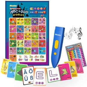 Schede flash con alfabeto parlante in 5 lingue per bambini piccoli e parole visive Schede flash per la scuola materna, apprendimento ABC per bambini e giocattoli educativi, giochi di carte + poster